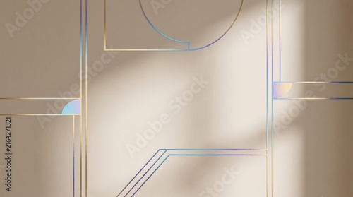 Abstract iridescent lines on beige wallpaper for modern interior design