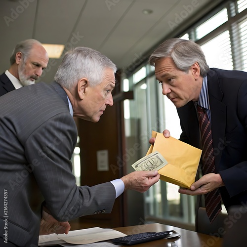 Senior Businessman Offering Cash Bribe from Envelope in Secret Deal