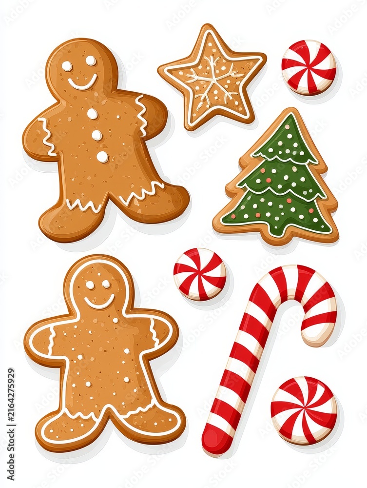 Fototapeta premium Delicious gingerbread cookies adorned with colorful candy decorations perfect for holiday baking and festive celebrations