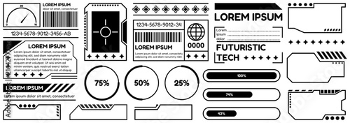 Futuristic technology interface collection with sci fi dashboard frames progress indicators labels and modern HUD elements for user interface design high quality