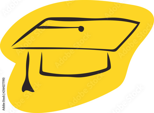 Hand Drawn Graduation Cap Sticker Outline Illustration