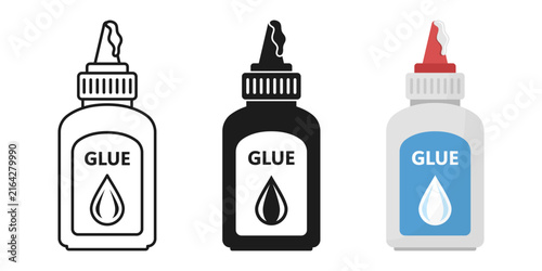 Glue bottle icon set collection in flat style. Office supply vector illustration on isolated background. Adhesive paste stationery sign business concept.