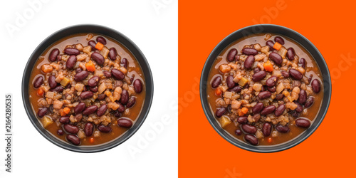 Top view of a healthy bowl of delicious chili bean soup transparent png
