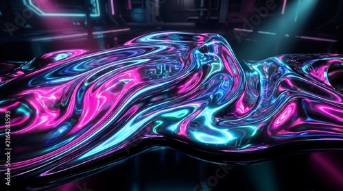 Vibrant neon liquid flow with glowing colorful waves and abstract design
