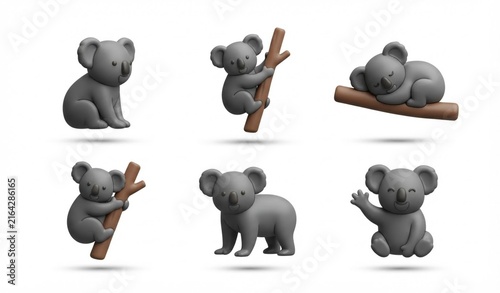 Title: 3D Cute Koala Silhouette Icon Set