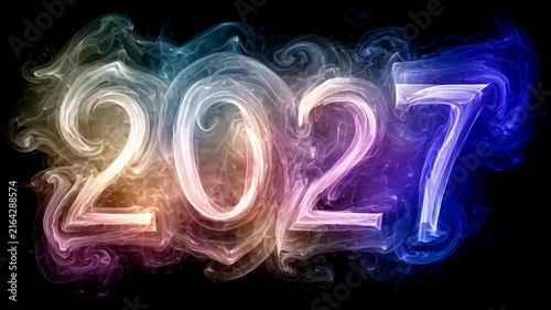 Vibrant colorful smoke transitions with year 2027 in dynamic animation