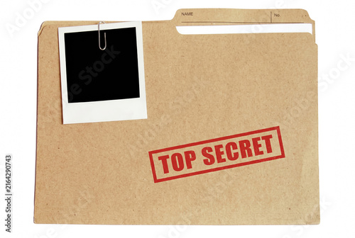 Quadro su tela Top Secret Classified Manila Folder with Attached Instant Photo and Red Stamp