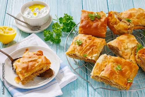 Greek kreatopita of phyllo filled with minced meat
