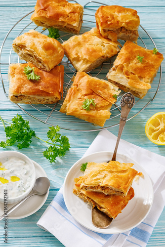Greek kreatopita of phyllo filled with minced meat