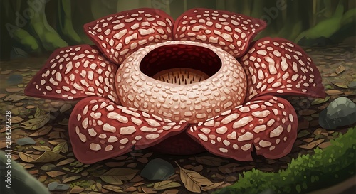 Enormous Rafflesia Flower Blooming Amidst a Lush Forest Floor