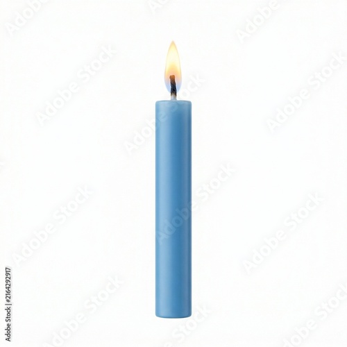 Blue candle with flame isolated on white background  