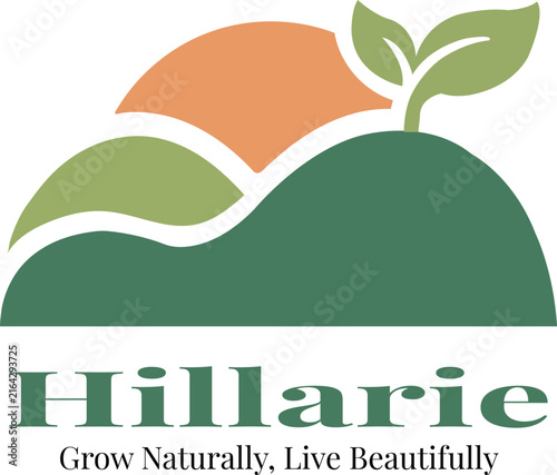 Photography Featuring green hills, a rising sun, and a small sprout, with the text hillarie