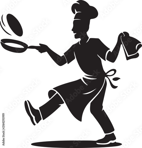 Chef juggling frying pan silhouette vector illustration