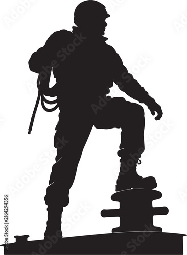 Soldier standing on monument silhouette military vector illustration