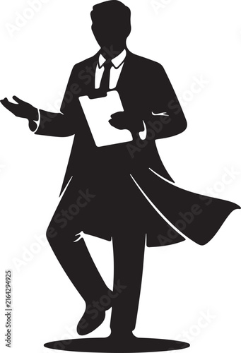 Businessman presenting with smartphone silhouette vector illustration