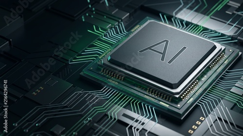 Plakat Modern Futuristic Microchip Processor with Artificial Intelligence Text Symbol Technology Concept