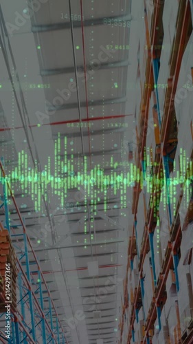 Animation of data processing over empty warehouse