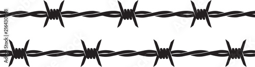 barbed wire fence silhouette with sharp twisted metal strands vector illustration