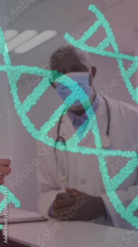 Animation of dna strands and data processing over diverse doctors in hospital