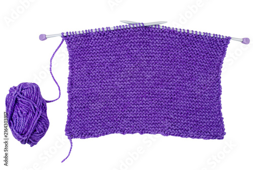 Canvastavla Purple Hand Knitted Fabric with Yarn Ball and Needles