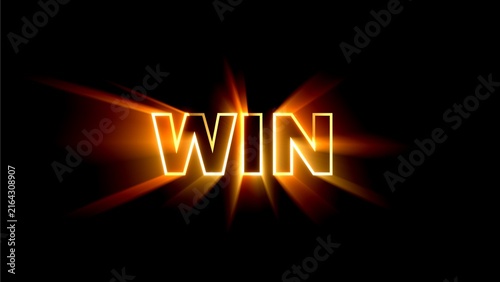 Glowing Orange WIN Text with Fiery Light Rays on Black Background