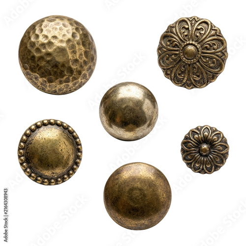 Shiny Brass Knobs and Floral Brass Doorknobs on Transparent Background