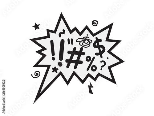 Foto This illustration features comic-style graphics depicting expressions of anger, annoyance, or swearing