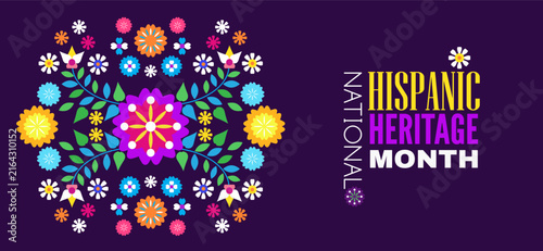 National Hispanic heritage month banner with papel picado, guitar Hispanic and Latino Americans culture, event Celebrate annual october in United States Vector illustration template background