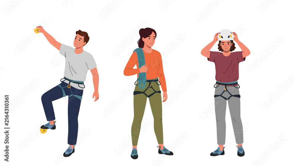 Obraz premium Three people dressed in climbing gear, ready for an outdoor adventure activity.