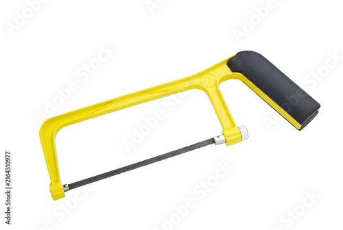 Fotografie Yellow Mini Hacksaw Tool for Metal and Plastic Cutting
