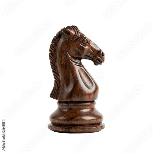 Wooden Knight Chess Horse Piece Standing Alone on Black