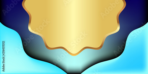 Golden abstract shape with wavy blue and dark gradients for modern background design.