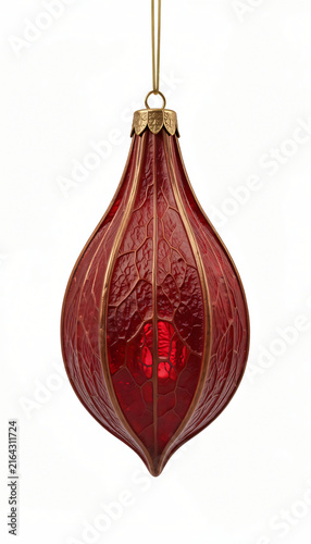 Red Christmas Ball Ornament Hanging on a Festive Christmas Tree for Holiday Decoration and Seasonal Celebration Background