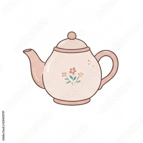 Cute floral teapot hand drawn illustration