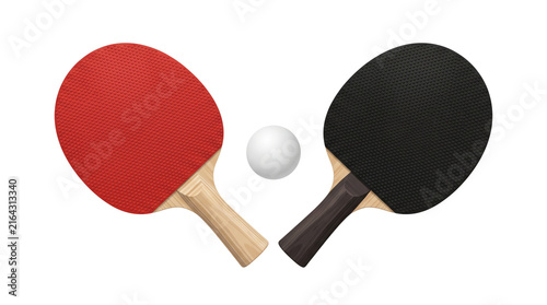 Принти на полотні Red and Black Table Tennis Paddles with White Ping Pong Ball Racket Set Isolated