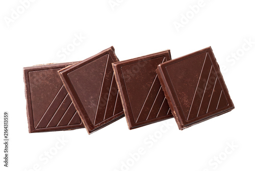 Fotografie Four Squares of Dark Chocolate with Geometric Diagonal Lines