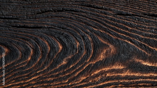 Charred yakisugi wood grain texture with deeply grooved black burnt timber and glowing warm brown undertones