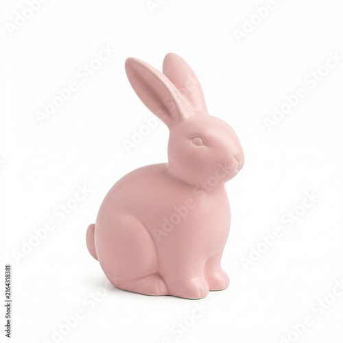 Pink rabbit figurine displayed in a minimalist style  