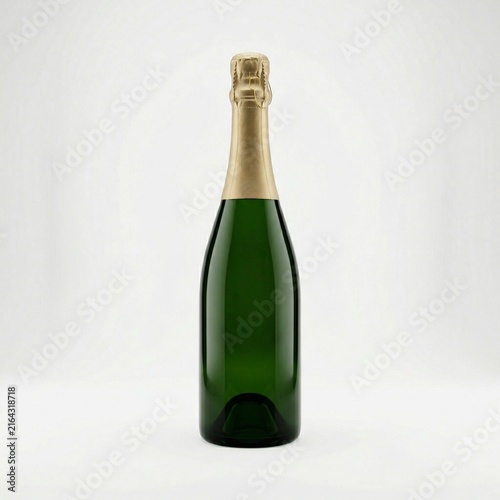 Champagne bottle with a gold foil cap on a light background  