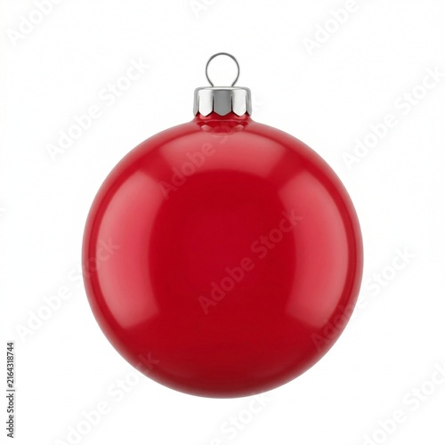 Red Christmas ornament ball with silver top on white background  