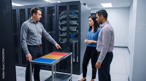 IT Team Reviews Color-Coded Data Center Emergency Procedure