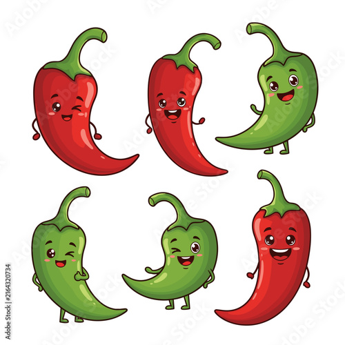 Group of Animated Chili Pepper Characters with Smiles