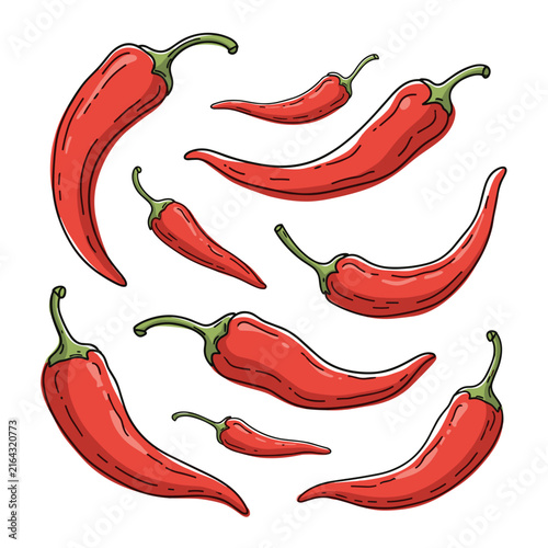 Collection of Curved and Twisted Red Chili Peppers