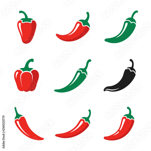 Variety of Small Chili Pepper Icons in Different Colors