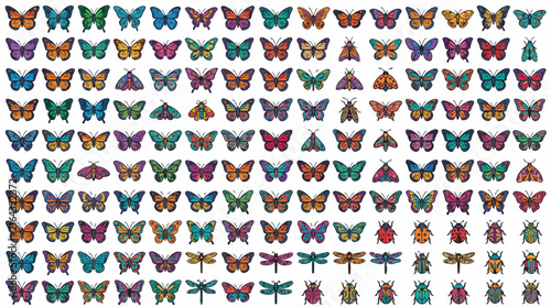 фотографія Vintage cross stitch butterfly icon set, colorful insect collection for embroide