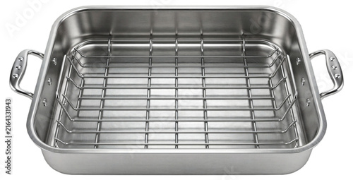 Empty Metal Roasting Pan With Rack Isolated on Transparent Background
