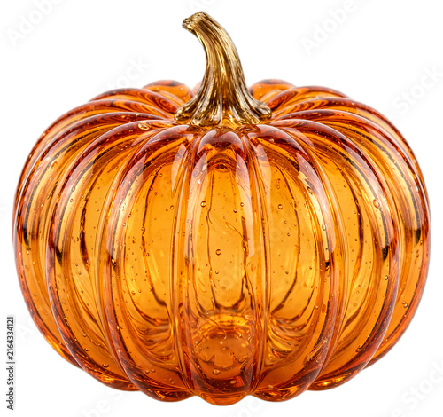 Glass Pumpkin Ornament in Amber Orange Isolated on Transparent Background