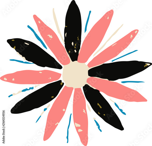 Scribble doodle pink black flower with hand drawn charcoal texture
