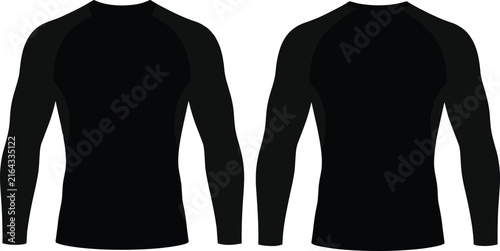 Canvastavla Black long sleeve raglan compression shirt vector template showing front and bac