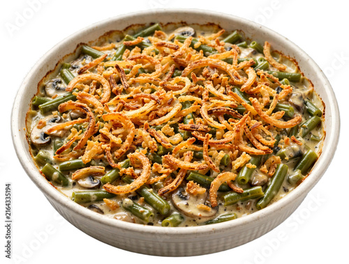 Green Bean Casserole Bowl With Crispy Onions Isolated on Transparent Background